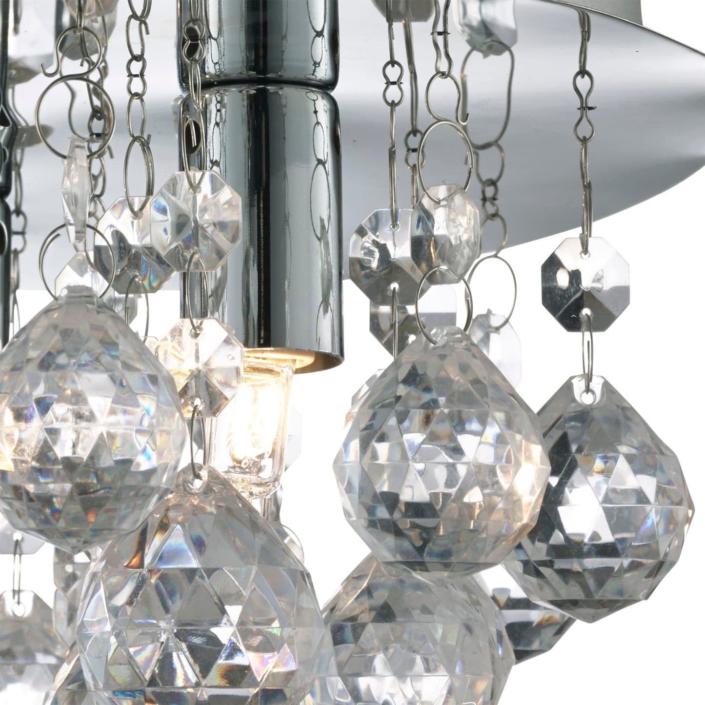 3 Light Chrome Flush Ceiling Light with Clear Acrylic Deco Drops