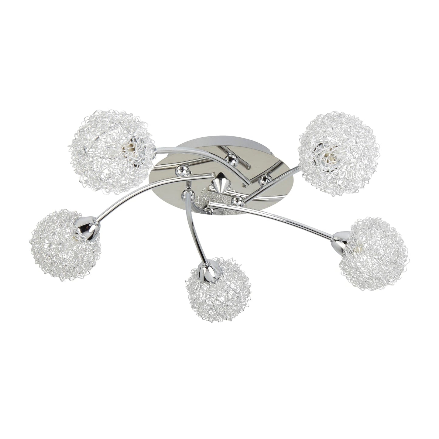 5 Light Ceiling Flush Light with Chrome and Aluminium Wire Shades