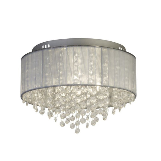 3Lt Ceiling Light With Chiffon Shade & Glass Drops