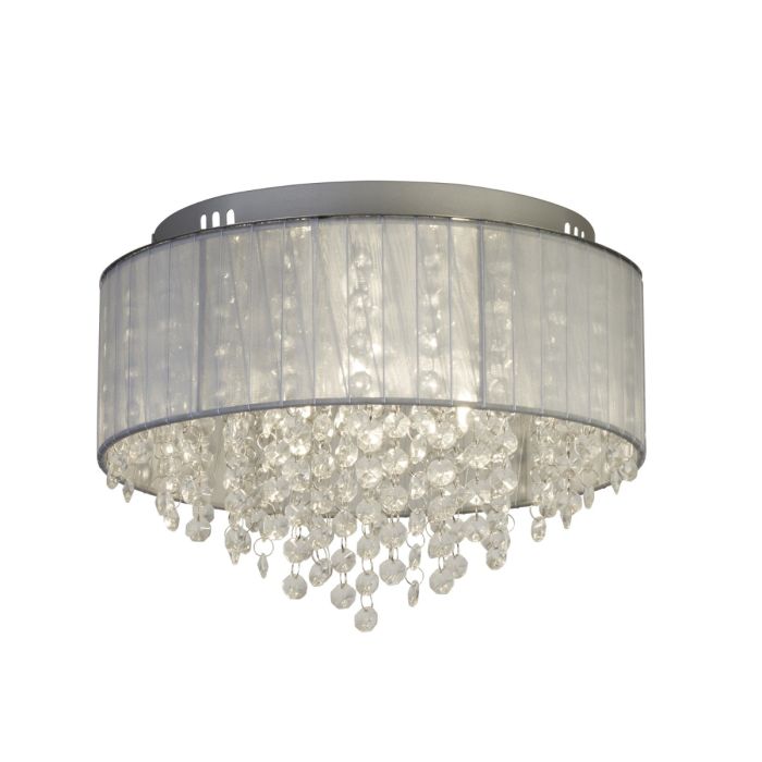 3Lt Ceiling Light Chiffon Shade & Glass Drops