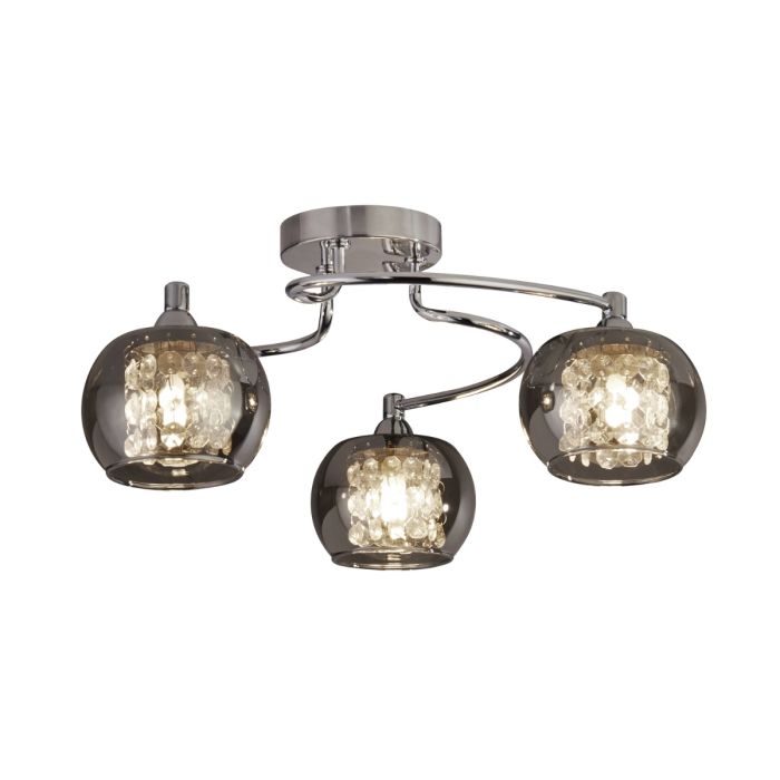 3Lt Chrome Ceiling Light Smoked Glass Shades