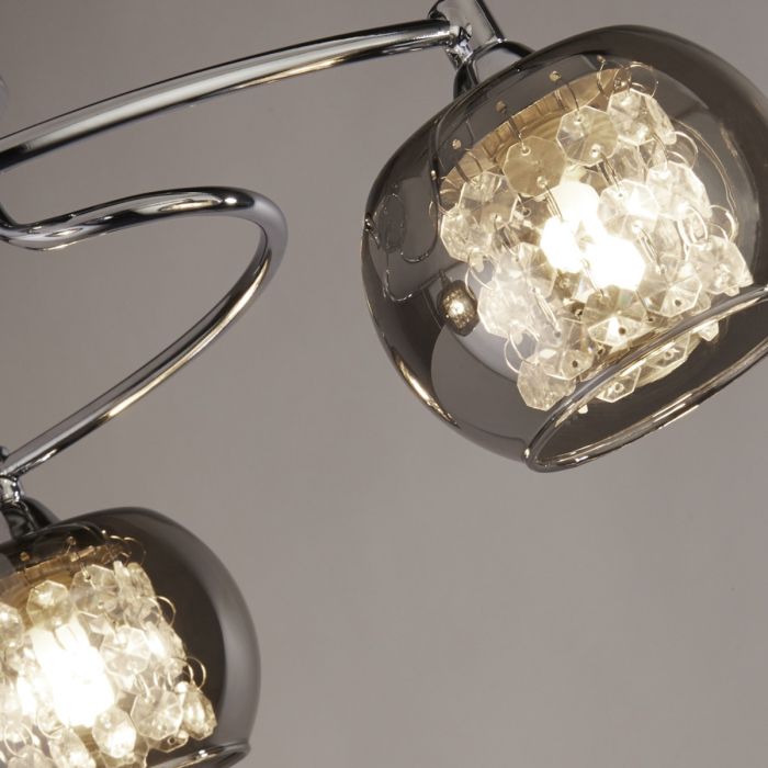 3Lt Chrome Ceiling Light With Smoked Glass Shades