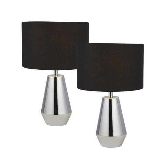Chrome Base Touch Table Lamps With Black Shades (Pair)
