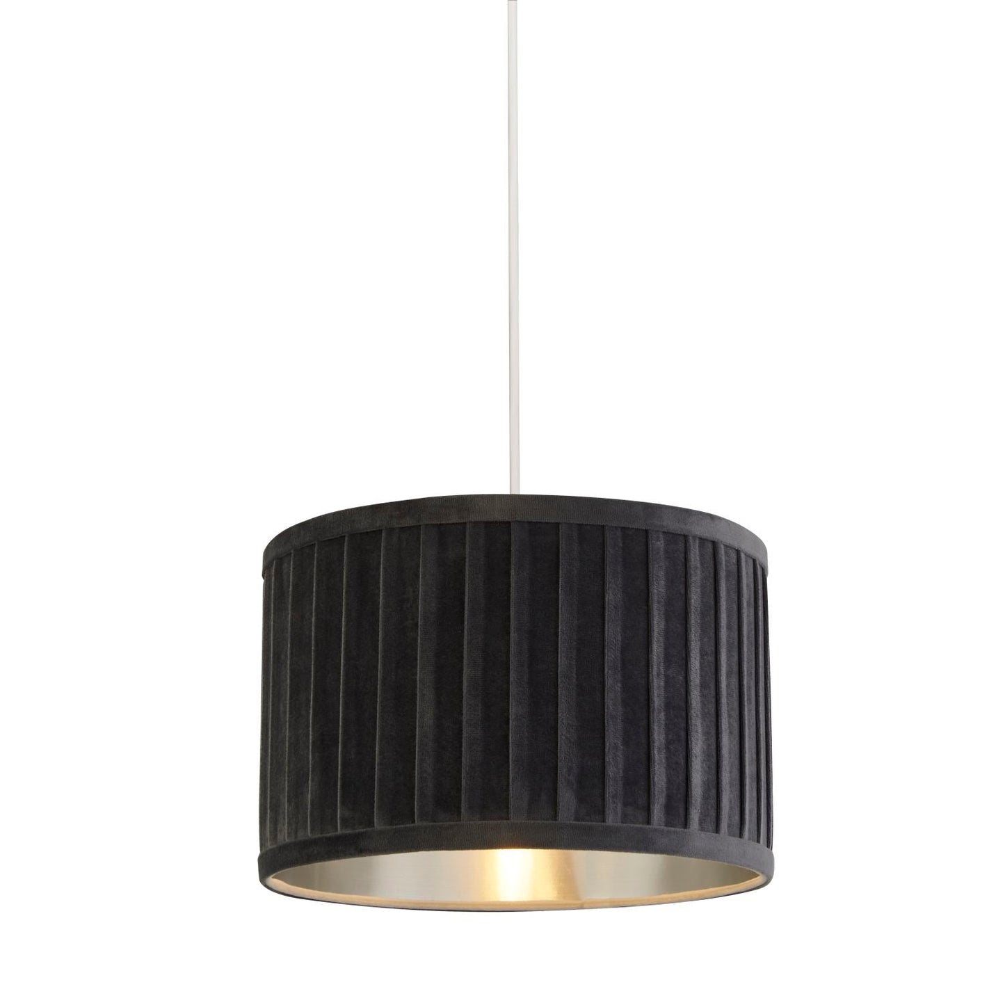 Pleated Velvet Grey Shade With Metallic Silver Inner (40cm)