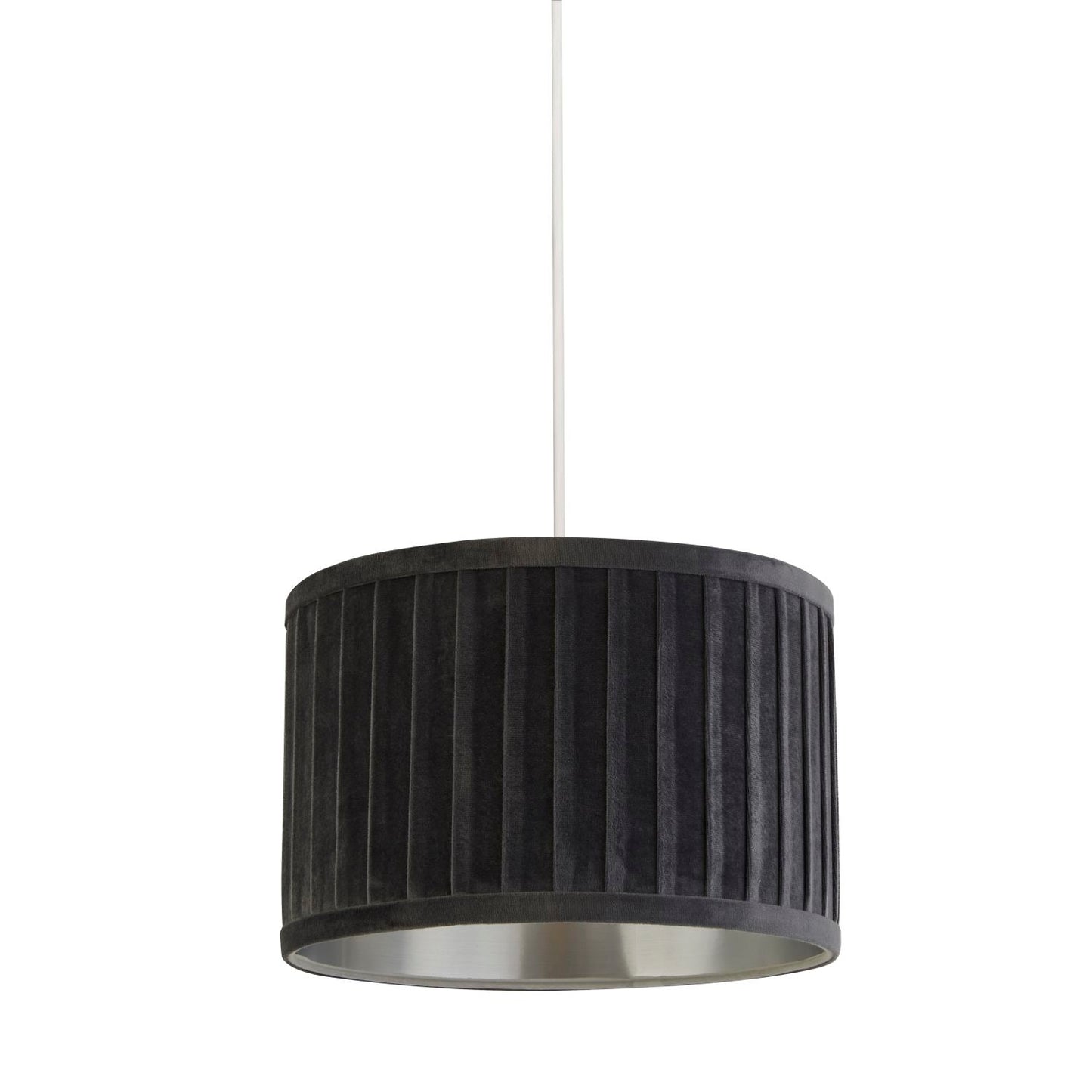 Pleated Velvet Grey Shade With Metallic Silver Inner (40cm)