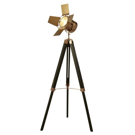 Copper And Black Spotlight Tripod Floor Lamp