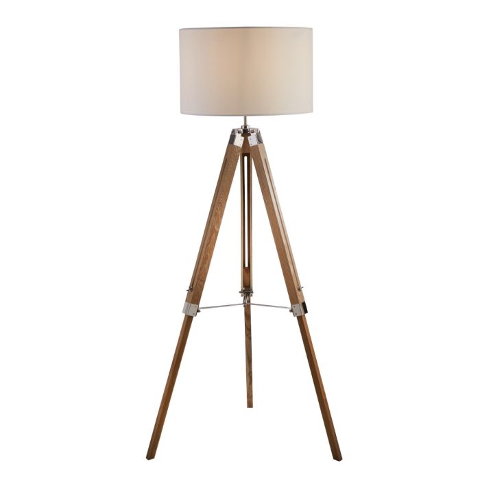 Light Wood Base Floor Lamp With Cream Linen Shade