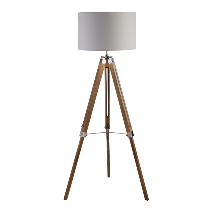 Light Wood Base Floor Lamp With Cream Linen Shade