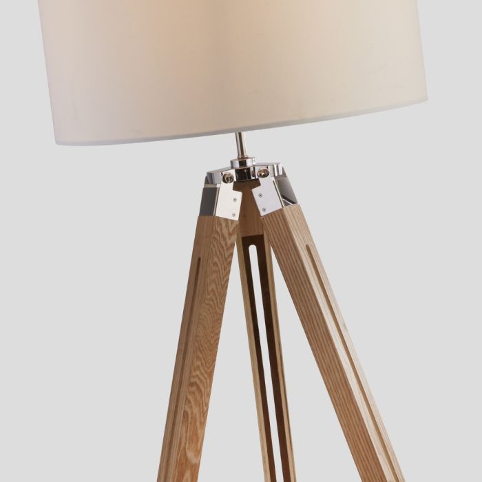 Light Wood Base Floor Lamp With Cream Linen Shade