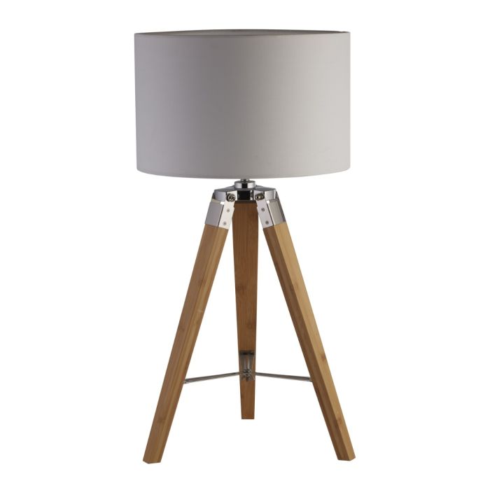 Light Wood Base Table Lamp With Cream Linen Shade