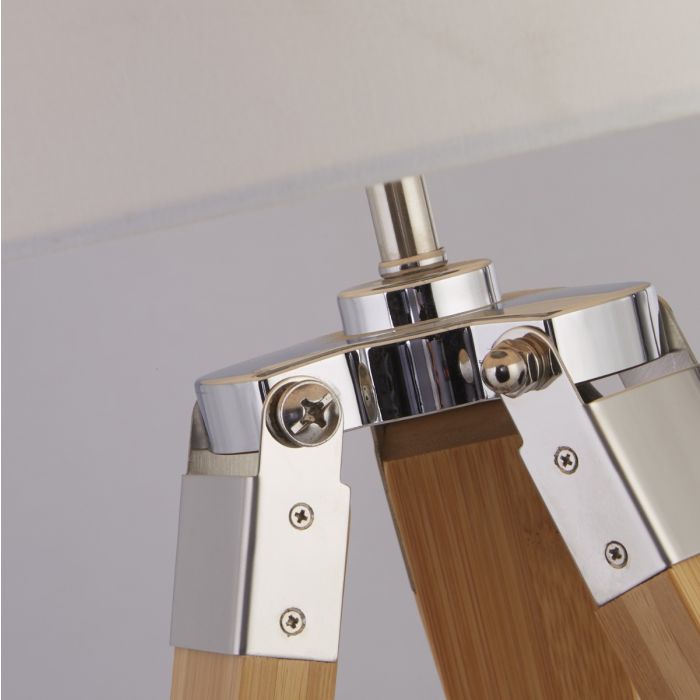 Light Wood Base Table Lamp With Cream Linen Shade