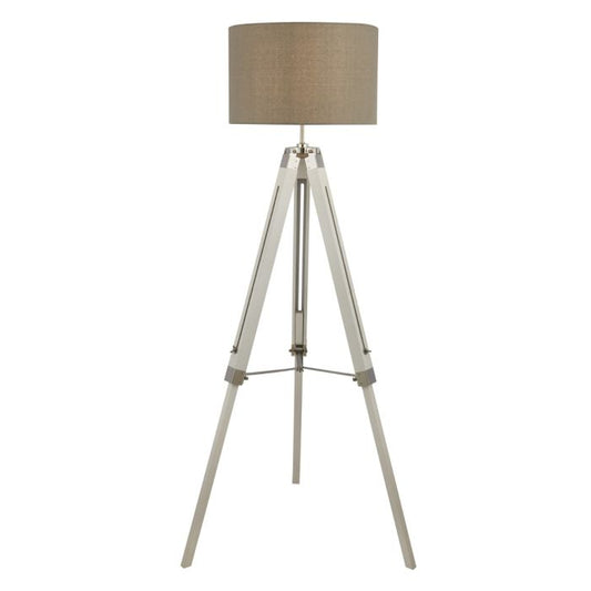 White Base Floor Lamp With Pale Grey Linen Shade