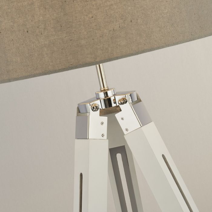 White Base Floor Lamp With Pale Grey Linen Shade