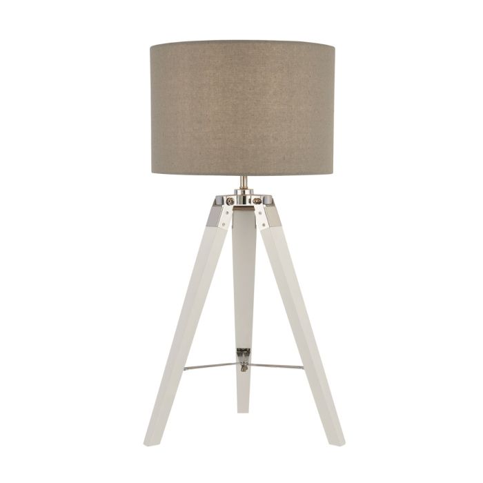 White Base Table Lamp With Pale Grey Line Shade