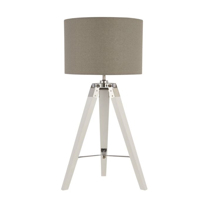 White Base Table Lamp With Pale Grey Line Shade