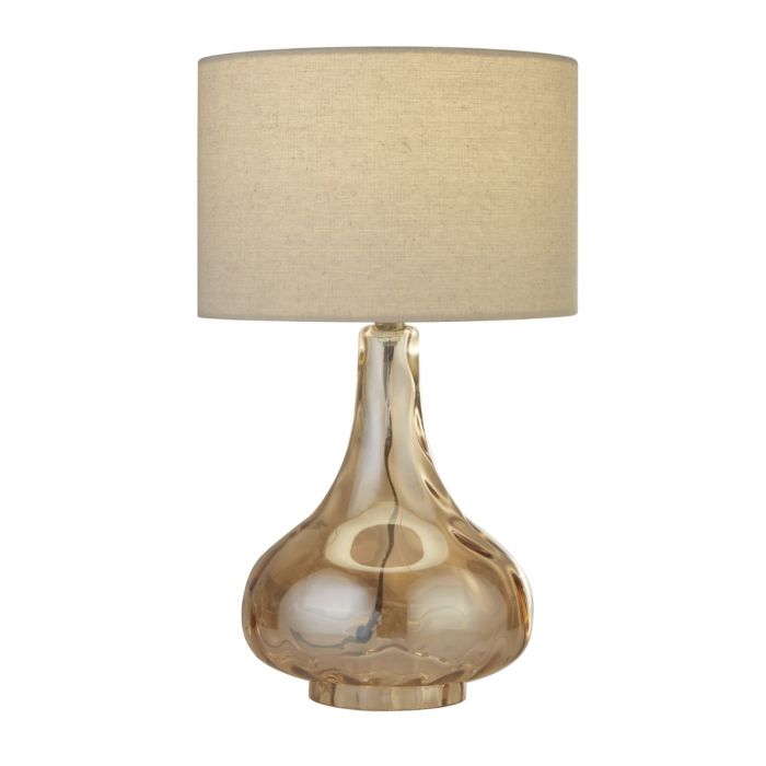 Amber Glass Lamp With Linen Shade