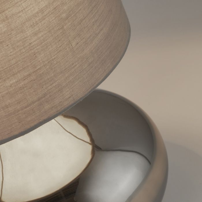 Smoke Glass Table Lamp With Grey Shade