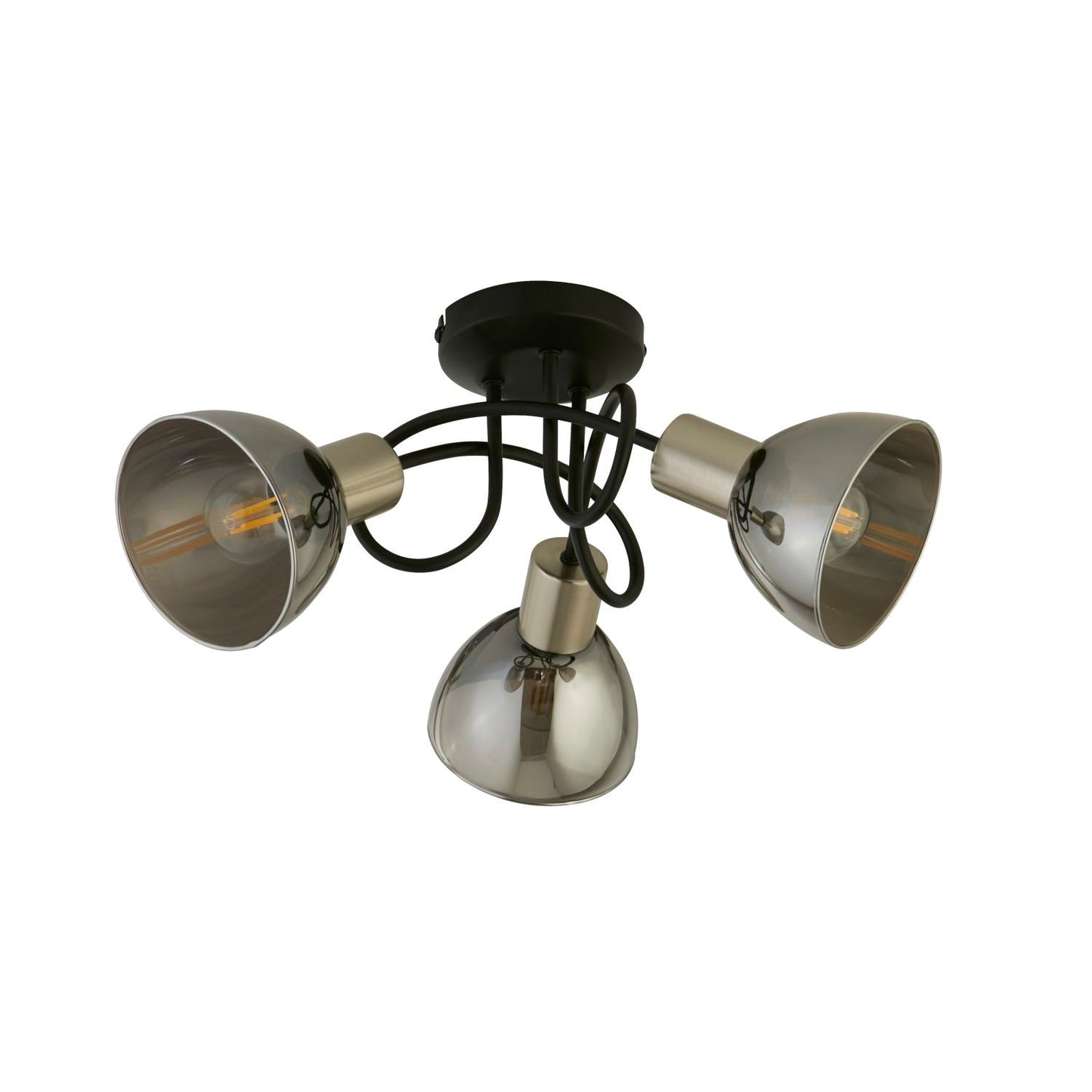 Smoke Satin Nickel And Black 3 Light Ceiling Fixture