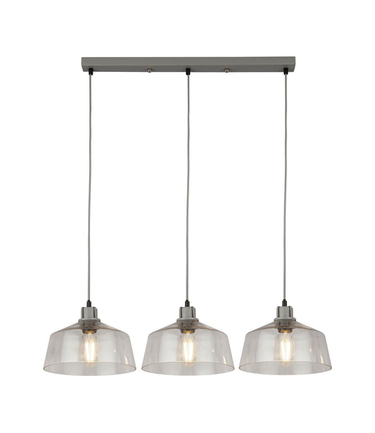 Clear Glass And Grey 3 Light Diner Bar Pendant