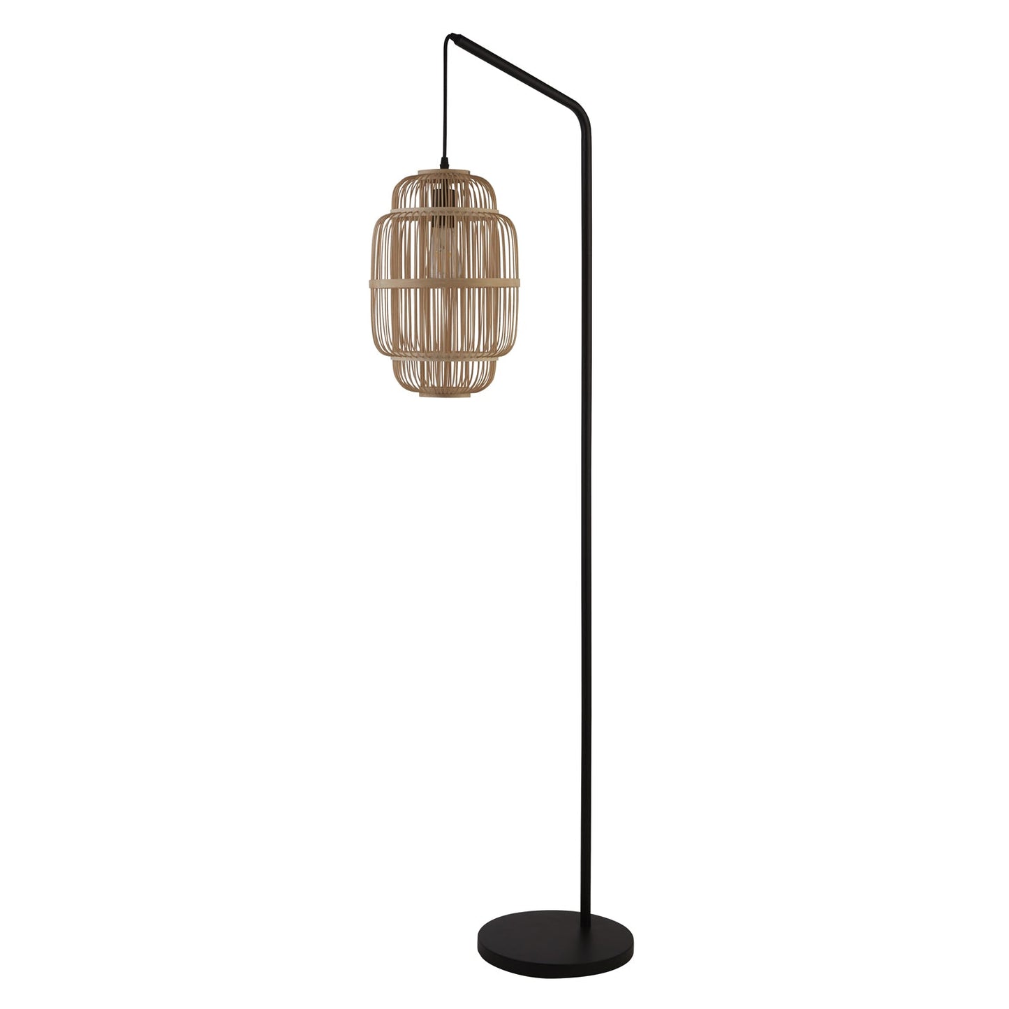 Black Floor Lamp With Bamboo Frame Shade