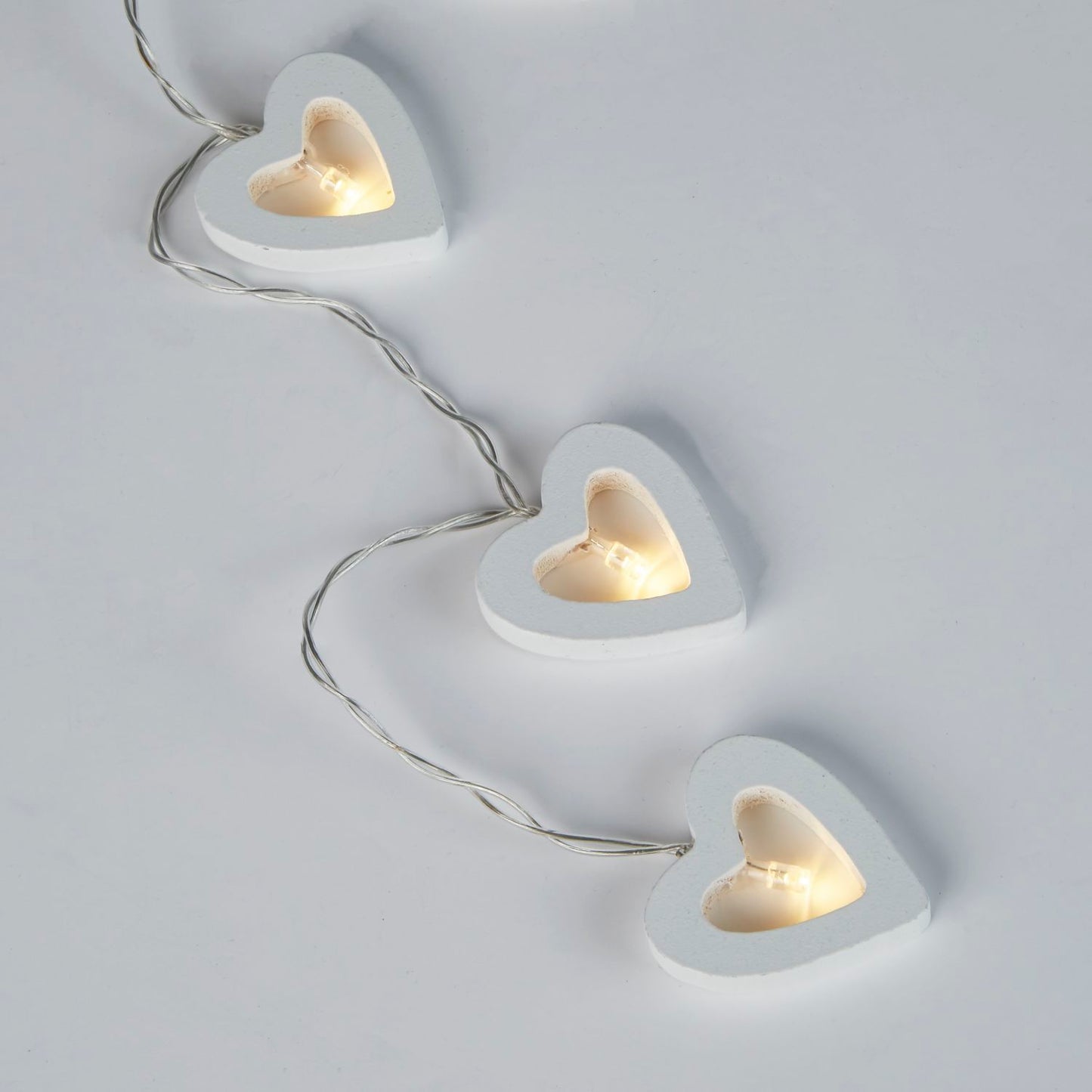 White Wooden Hearts LED String Lights