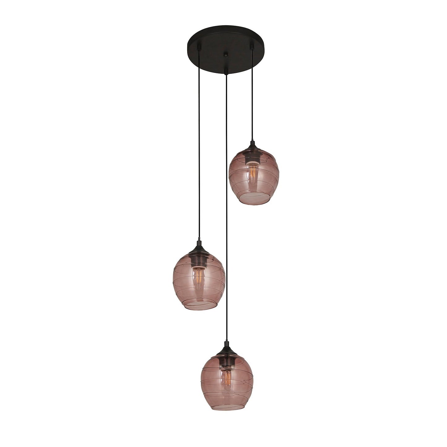 3 Light Pink Glass Pendant Ceiling Light