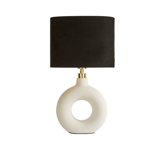White Ceramic Doughnut Table Lamp with Black Shade