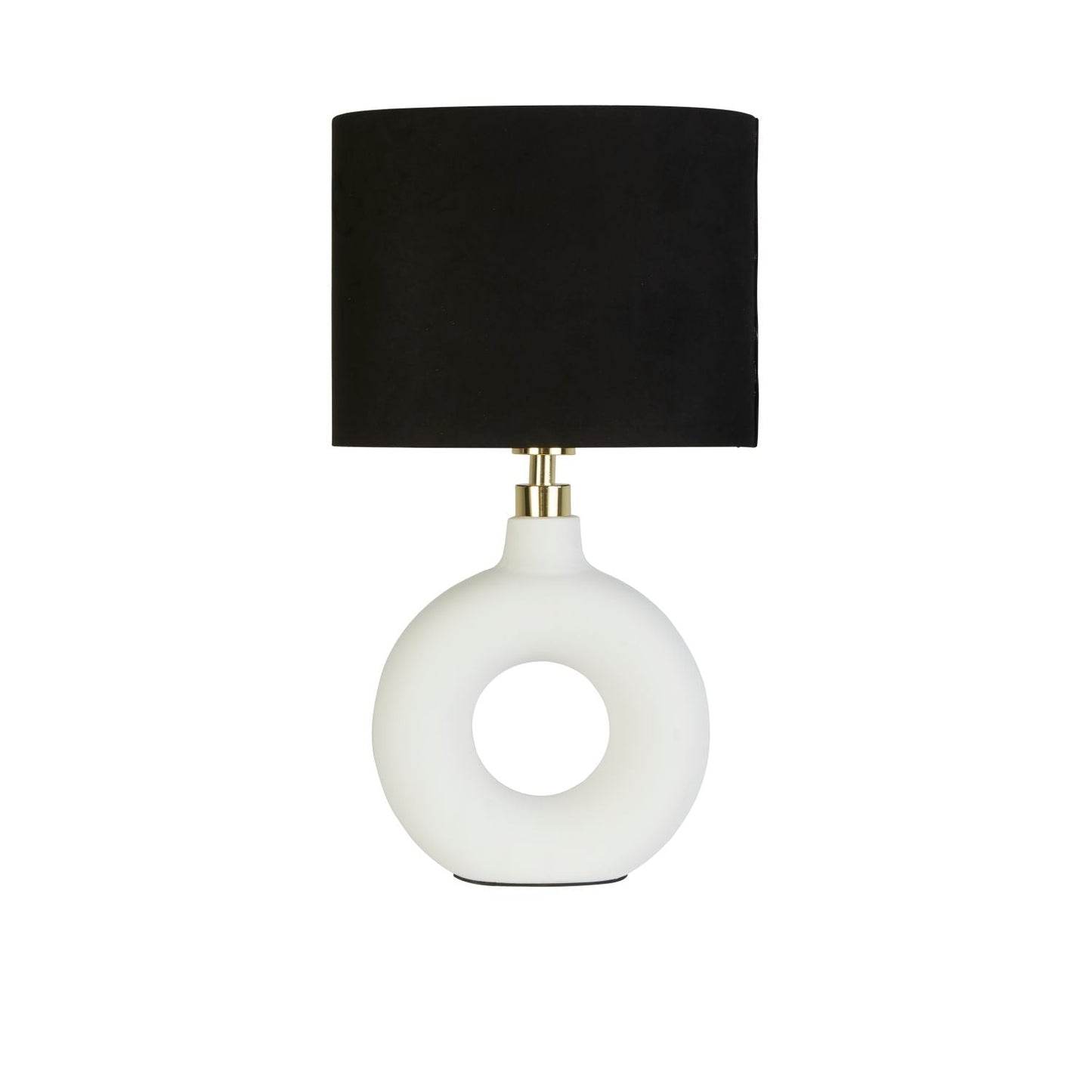 White Ceramic Doughnut Table Lamp with Black Shade