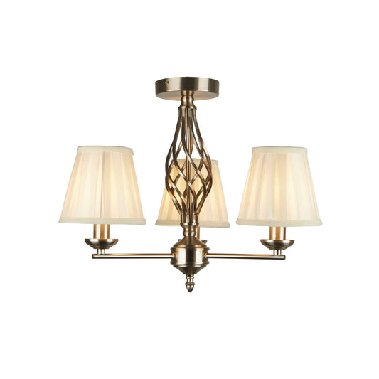 Satin Silver 3 Ceiling Light With Pleat Shades