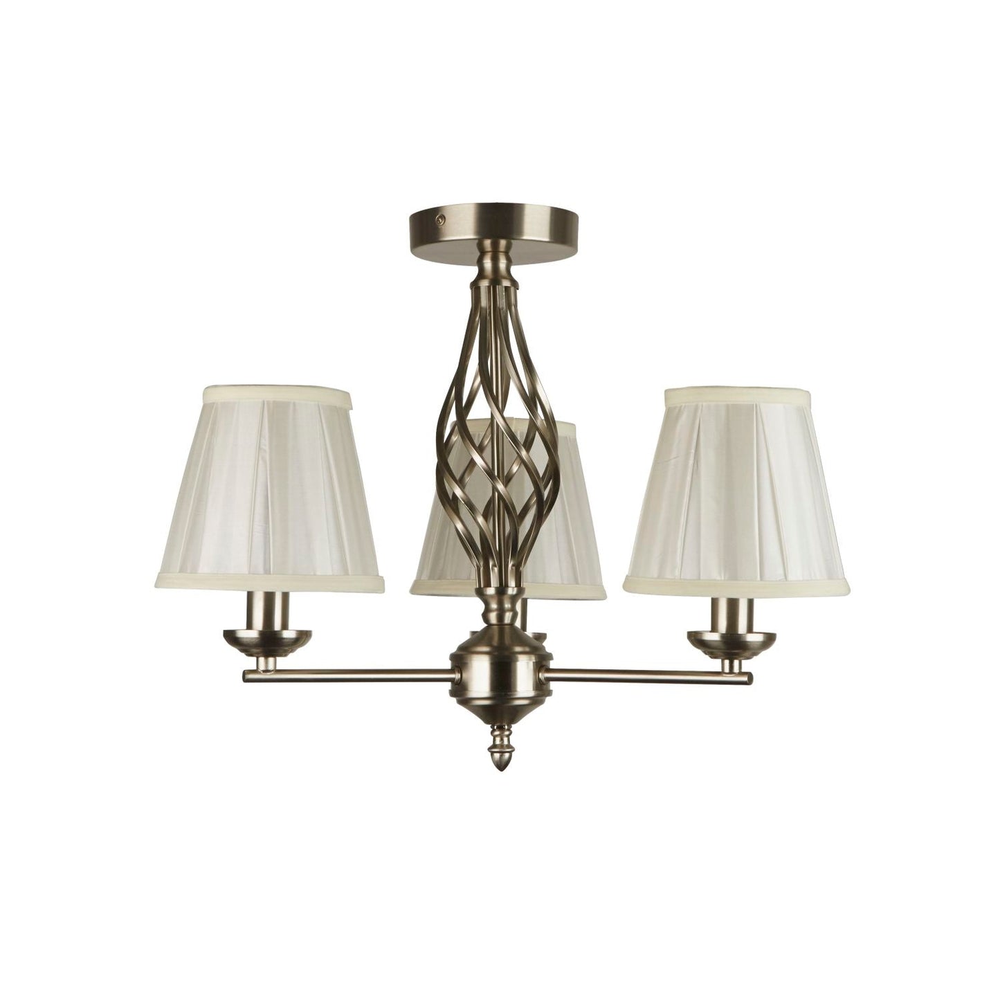 Satin Silver 3 Ceiling Light With Pleat Shades