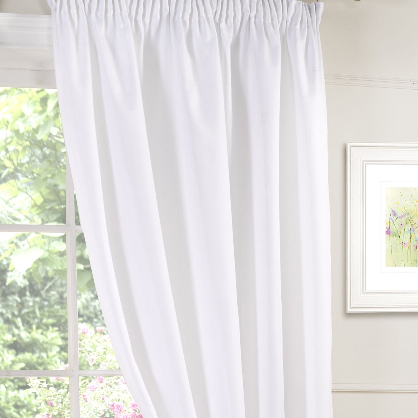 White Lined Pencil Pleat Voile Curtains