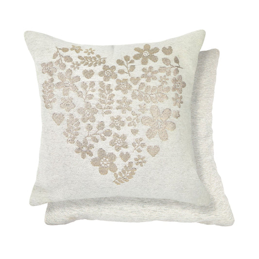 Amour Heart Natural Jacquard Chenille Cushion (43cm x 43cm)