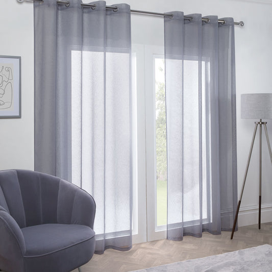 Silver Aries Eyelet Voile Curtain Panel