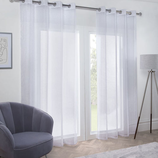 White Aries Eyelet Voile Curtain Panel