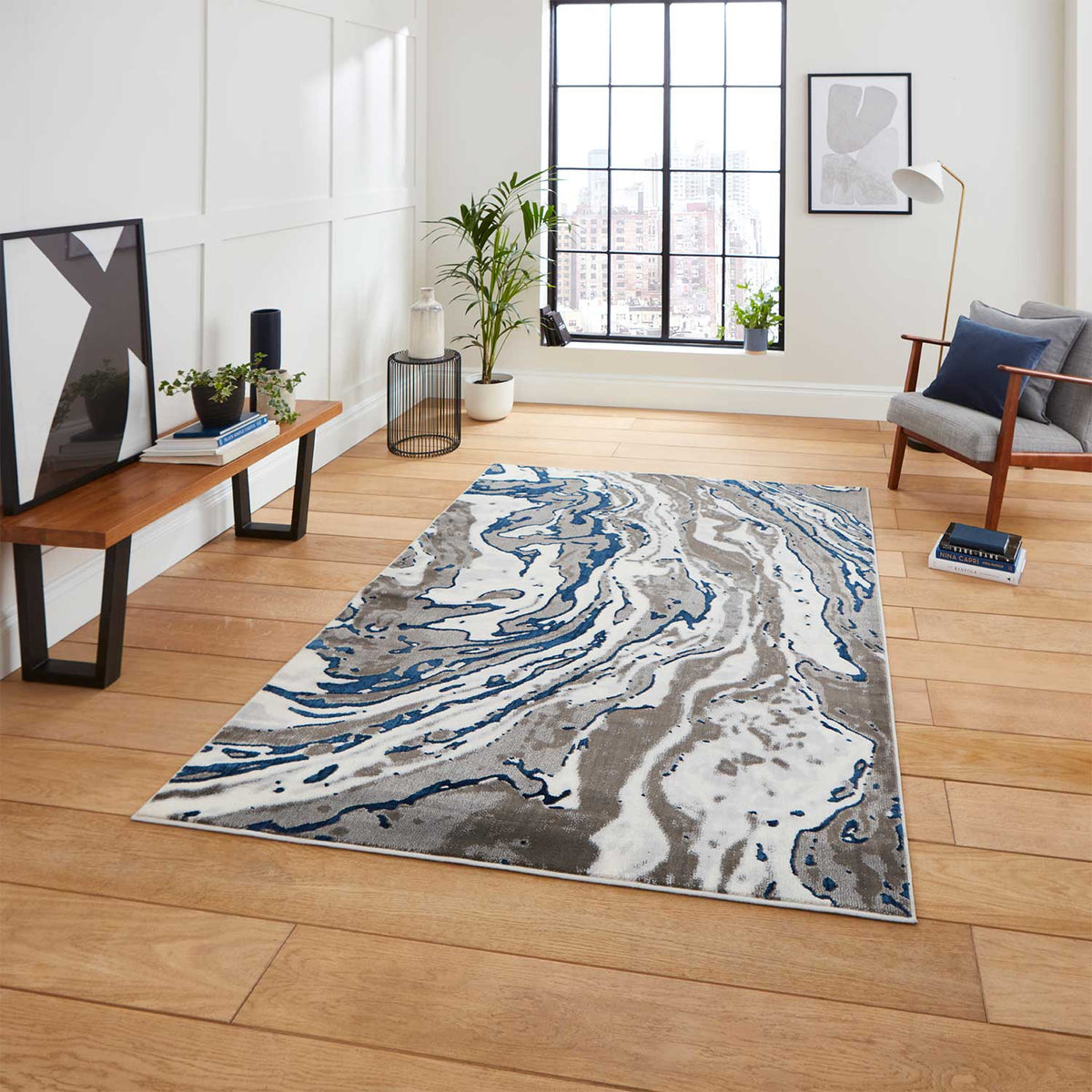 Apollo GR584 Grey Navy Rug