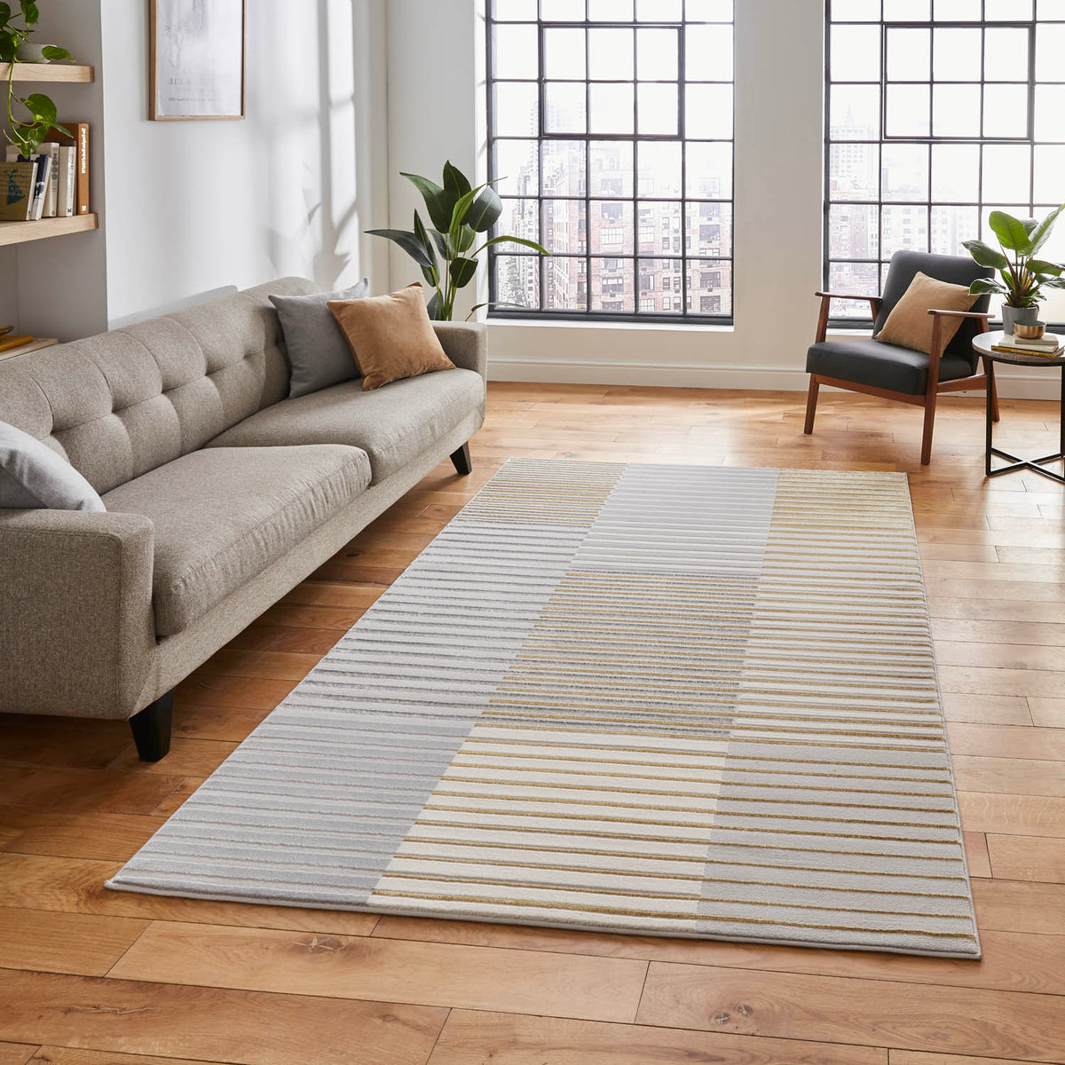 Apollo 2681 Grey Gold Stripe Rug