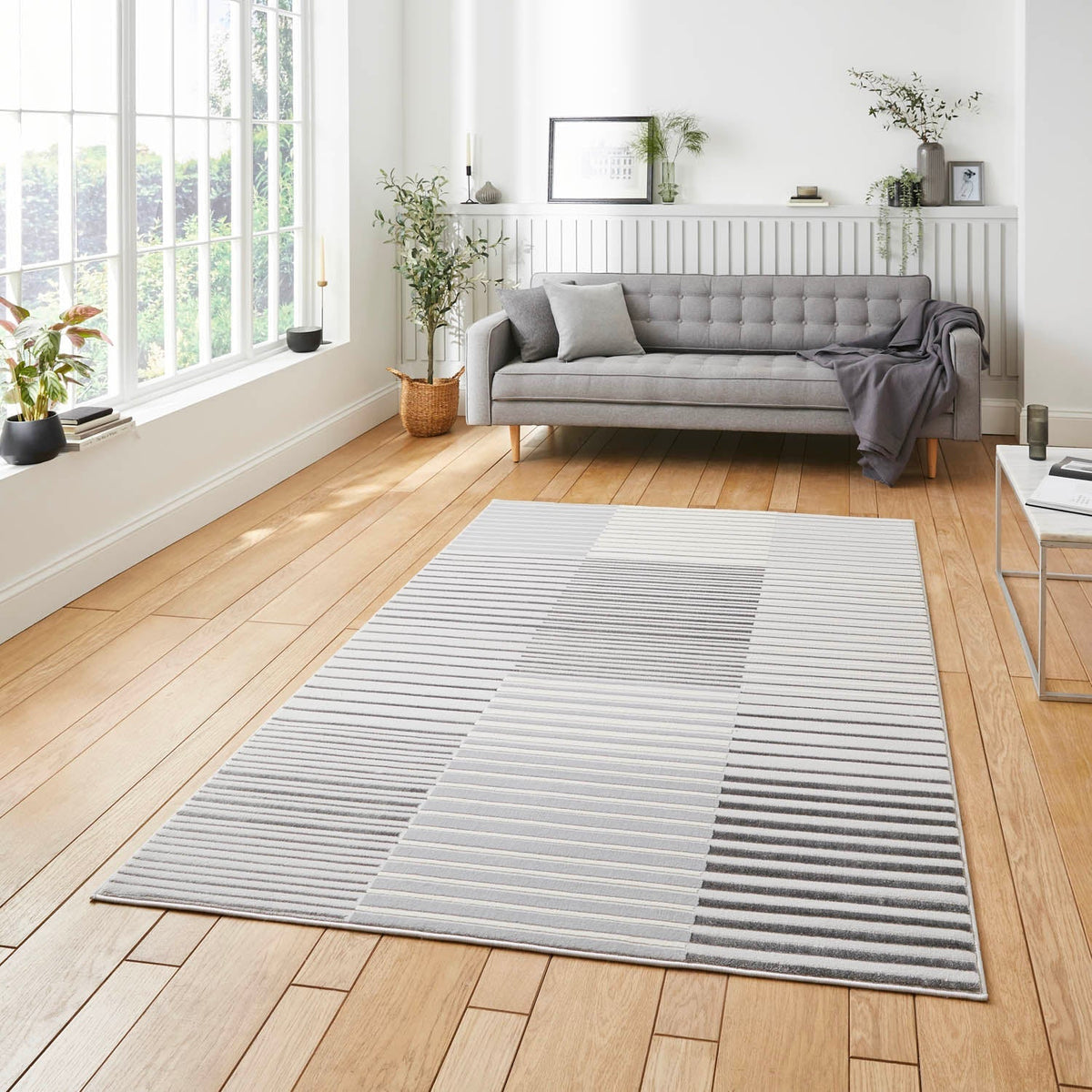 Apollo 2681 Grey Ivory Stripe Rug