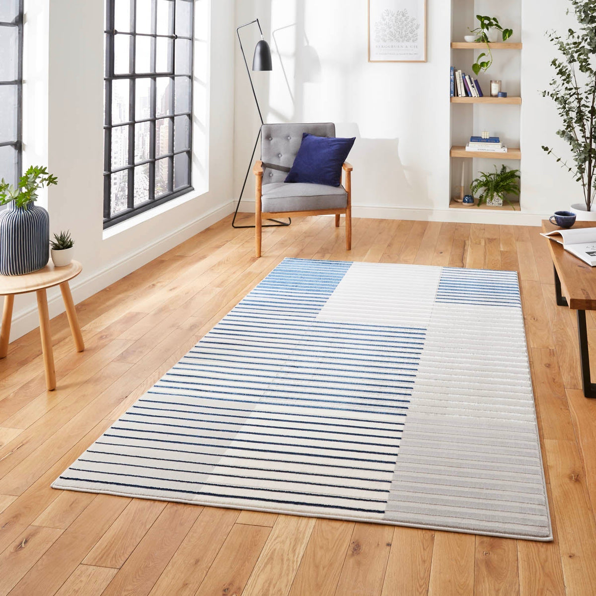 Apollo 2681 Grey Navy Stripe Rug