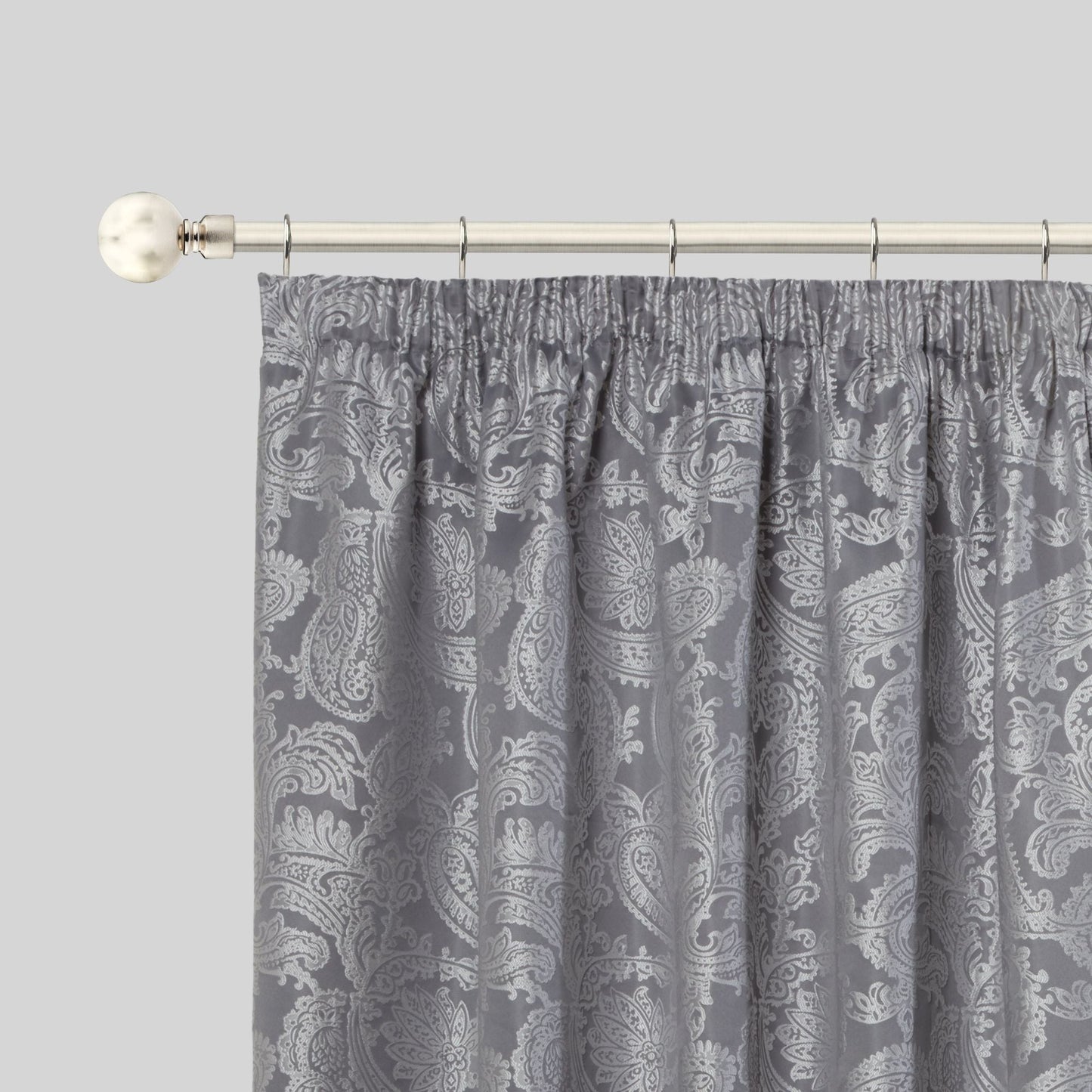 Brushed Silver Ball Extendable Curtain Pole with Rings