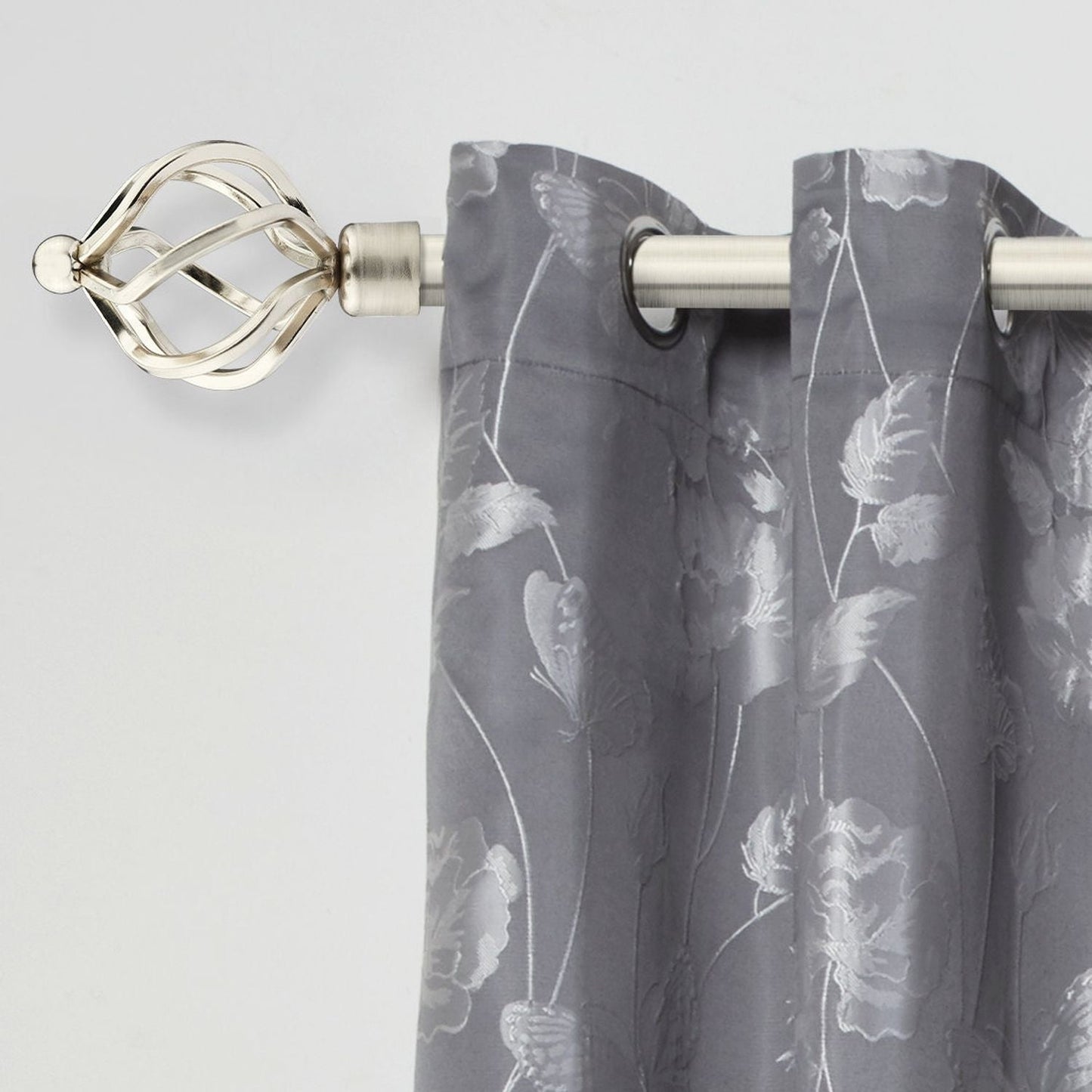 Brushed Silver Bird Cage Extendable Curtain Pole