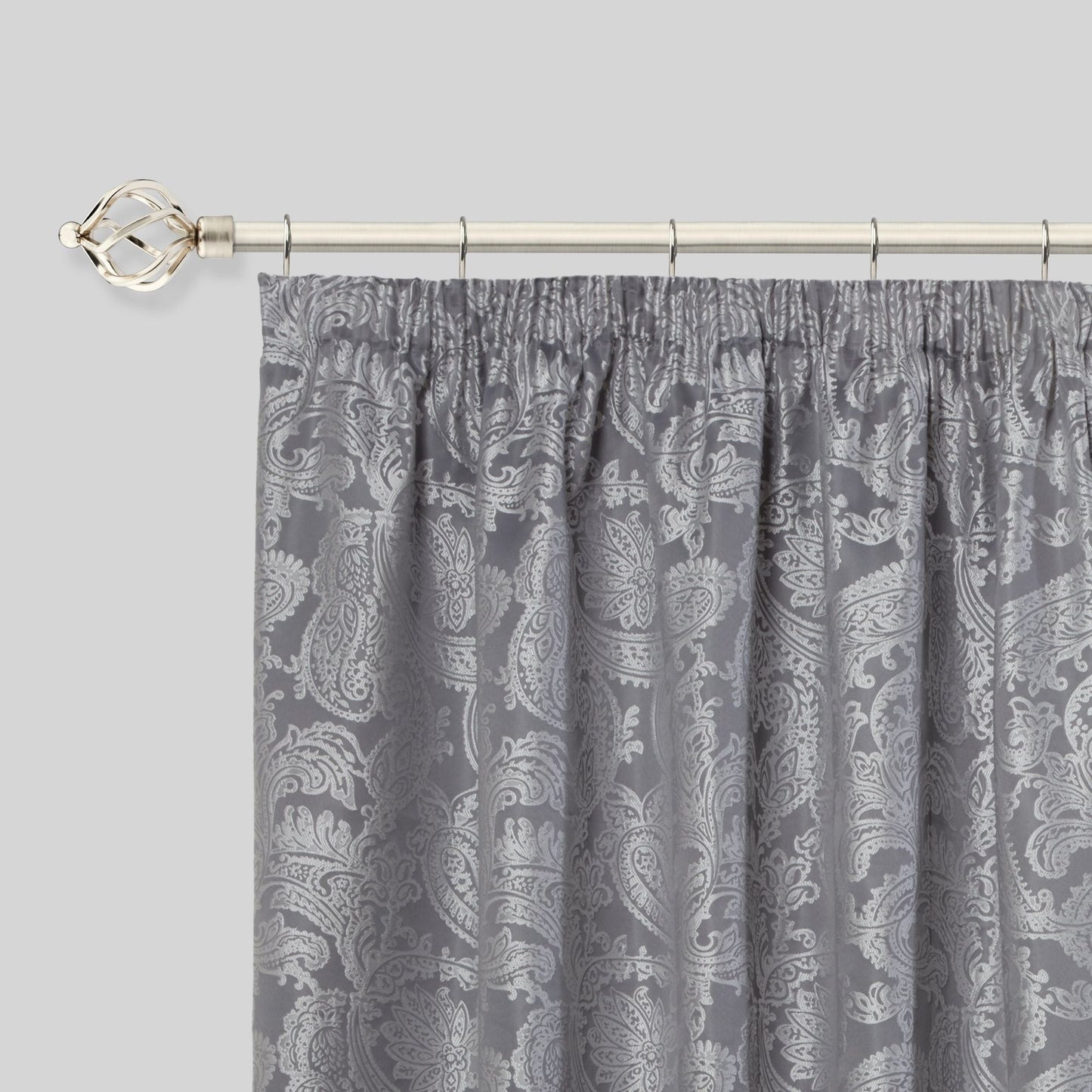 Brushed Silver Bird Cage Extendable Curtain Pole with Rings
