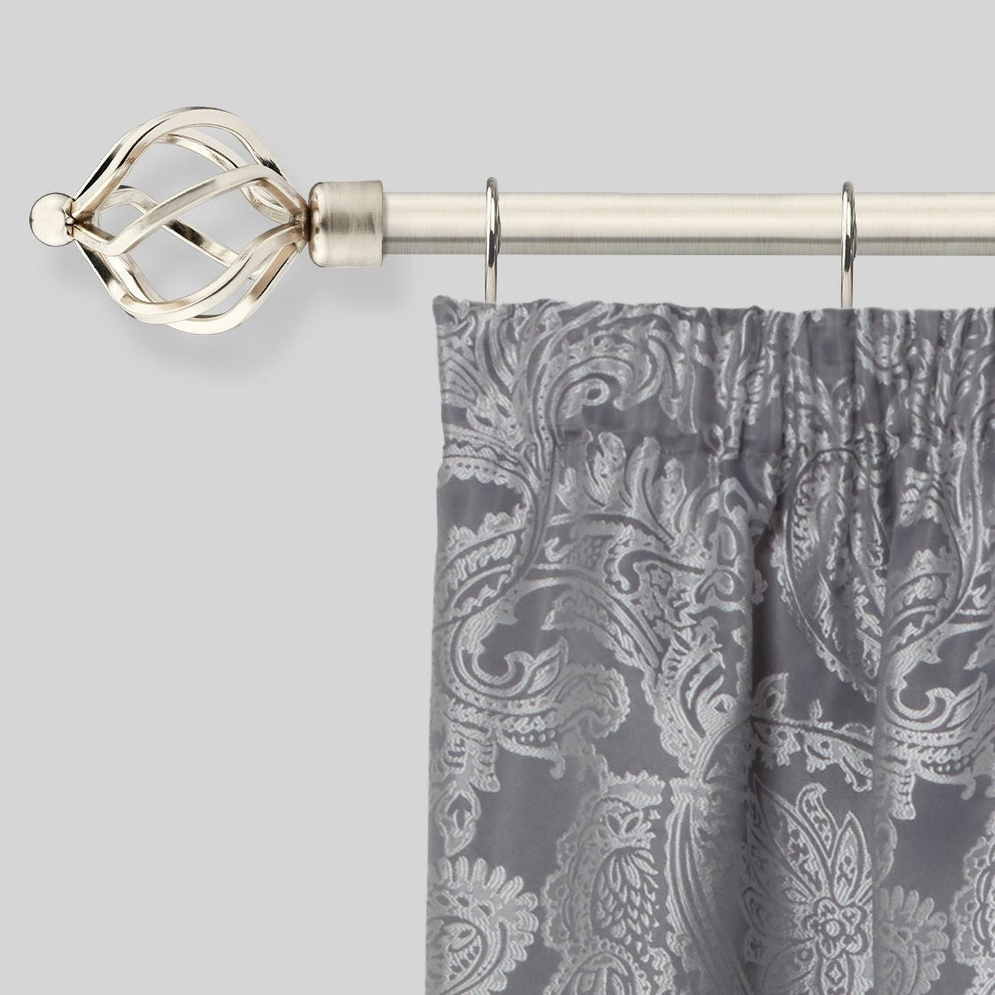 Brushed Silver Bird Cage Extendable Curtain Pole with Rings