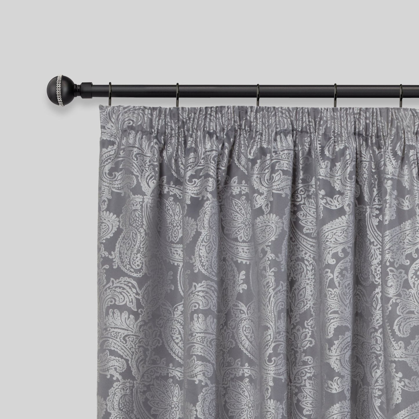 Matt Black Bling Diamond Extendable Curtain Pole with Rings