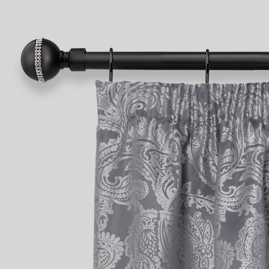 Matt Black Bling Diamond Extendable Curtain Pole with Rings