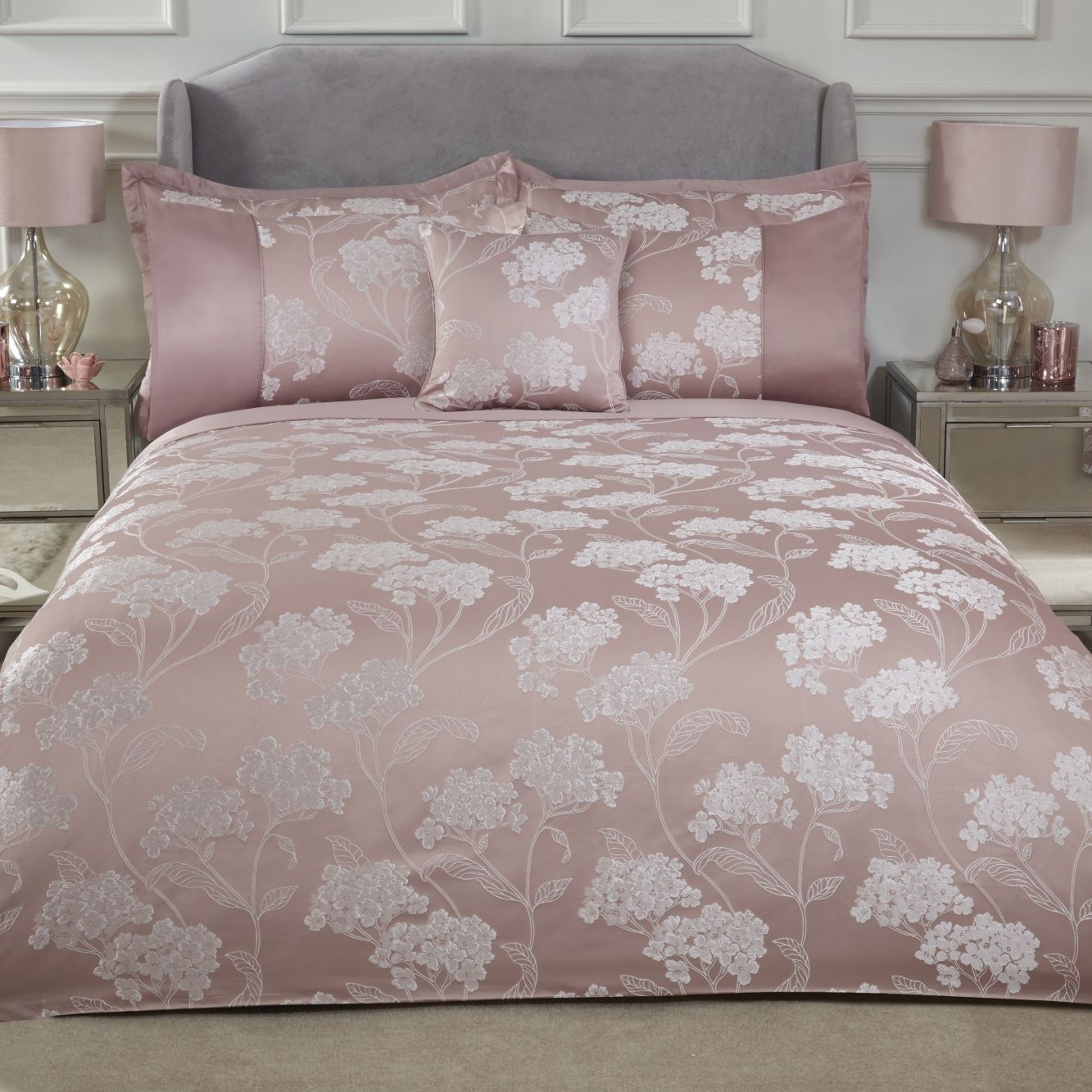 Blossom Blush Pink Embellished Jacquard Duvet Set