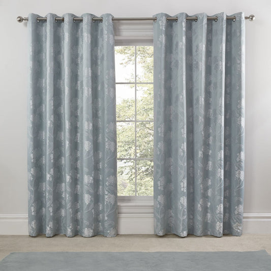 Blossom Duck Egg Lined Eyelet Jacquard Curtains