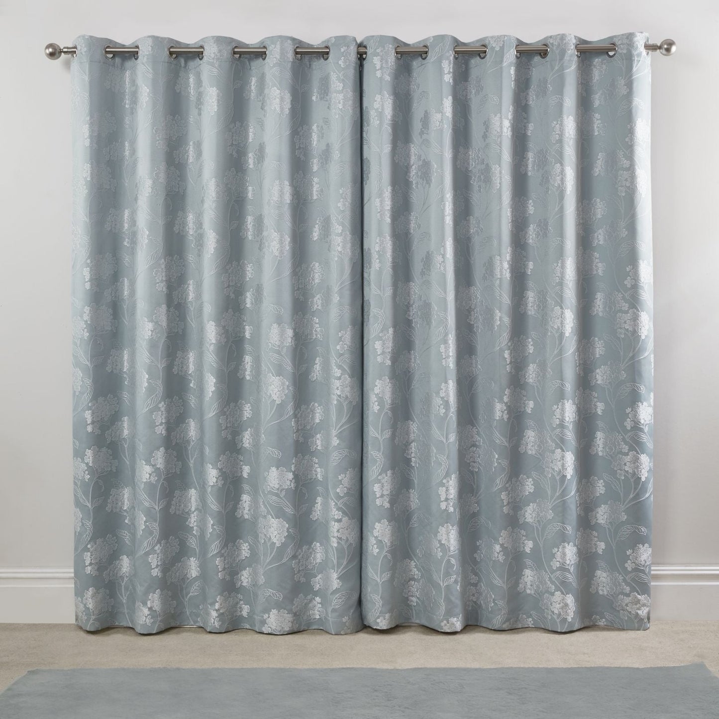 Blossom Duck Egg Lined Eyelet Jacquard Curtains