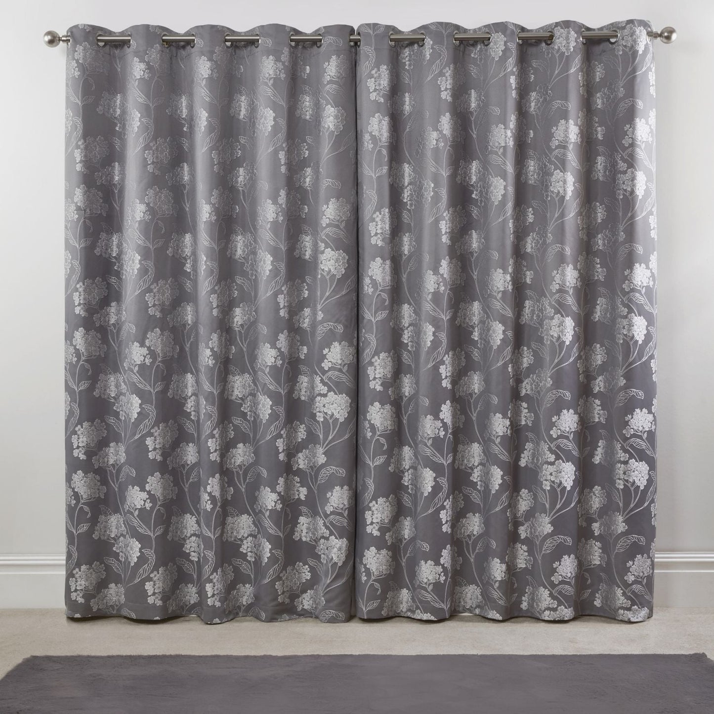 Blossom Silver Lined Eyelet Jacquard Curtains