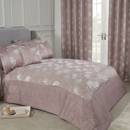 Blossom Blush Pink Embellished Jacquard Quilted Bedspread Set (220cm x 240cm)