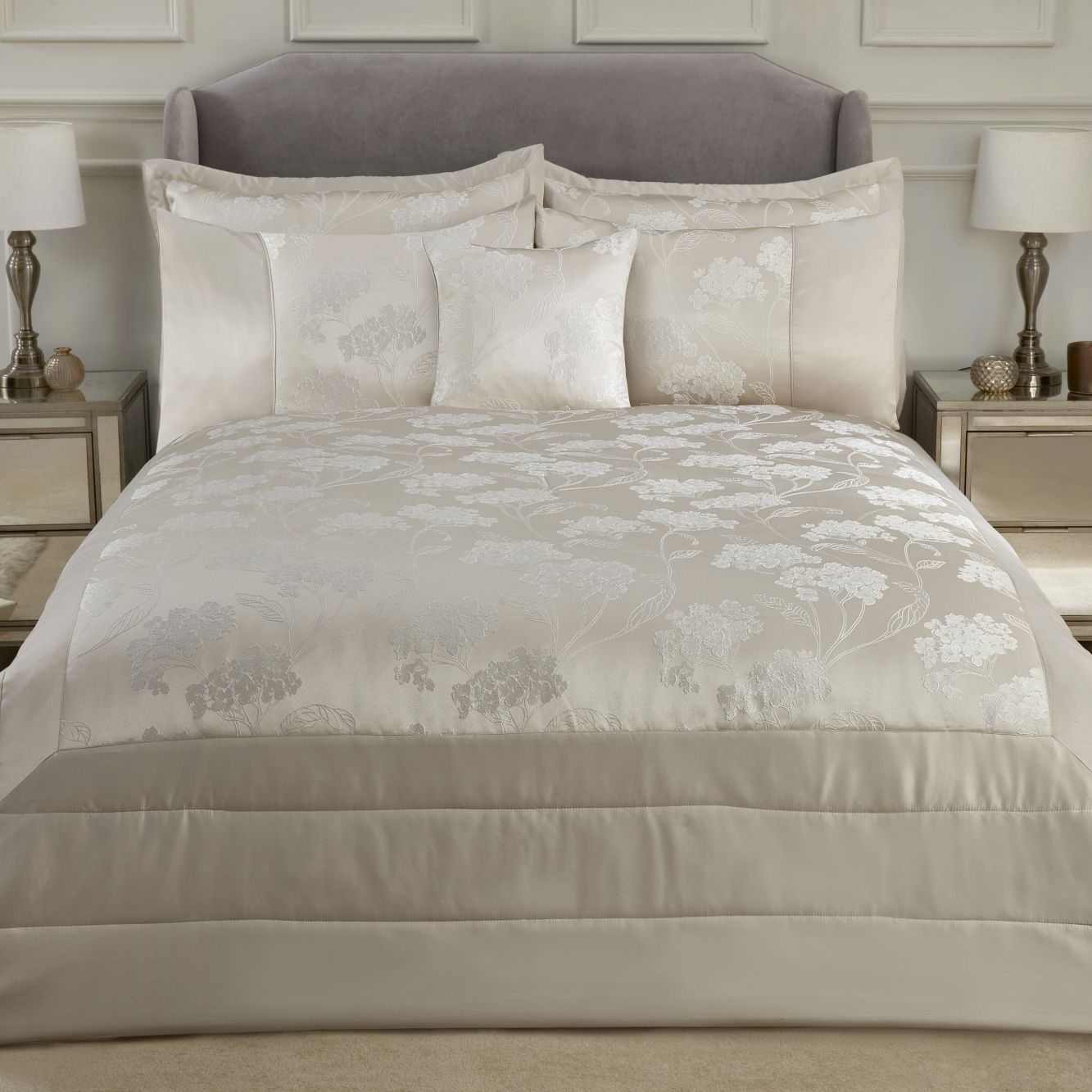 Blossom Cream Embellished Jacquard Quilted Bedspread Set (220cm x 240cm)